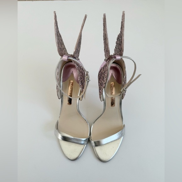Sophia Webster Pink Silver Leather Evangeline Mid Heel butterfly sandals EU 40.5 - Picture 3 of 11